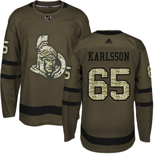 Adidas Senators #65 Erik Karlsson Green Salute to Service Stitched Youth NHL Jersey